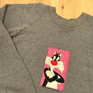Vintage 90s Looney Tunes Sylvester Appliqué Sweatshirt Gray